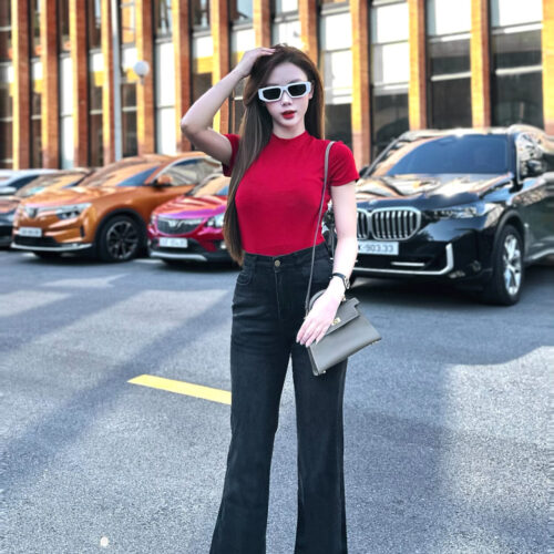 Quần Jeans Nữ Ống Vảy Gấu Tua