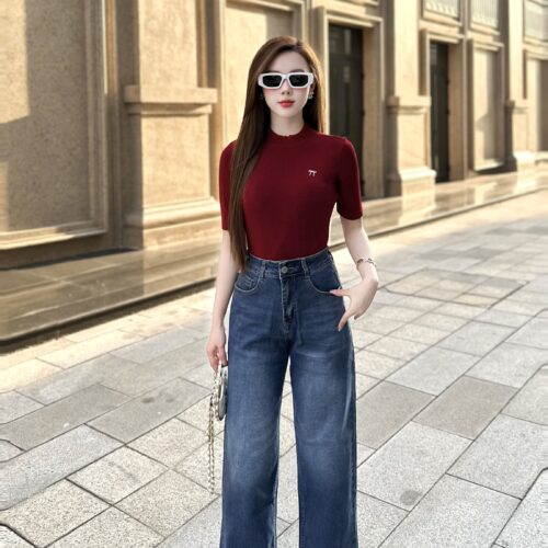 Quần Jeans Nữ Ống Suông Đứng Cạp Thường