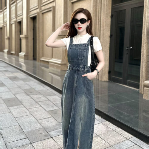 Yếm Jeans Nữ Túi Ngực Can TT Xẻ Lệch