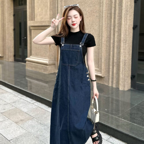 Yếm Jeans Nữ Túi Ngực Xẻ Thân Sau