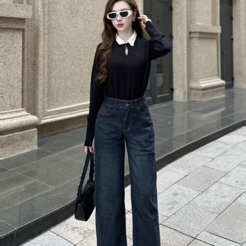 Quần Jeans Nữ Ống Suông Thêu Gấu
