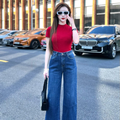 Quần Jeans Nữ Ống Suông Cạp Thường