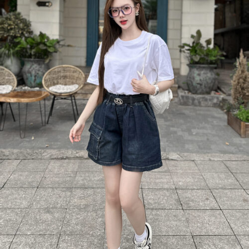 Quần Short Jeans Nữ Cạp Chun Túi Hộp