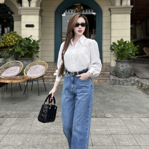 Quần Jeans Nữ Ống Suông Cạp Thường