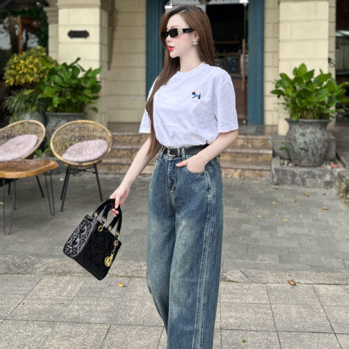 Alternative view of Quần Jeans Ống Suông Cạp Thường Can Dọc