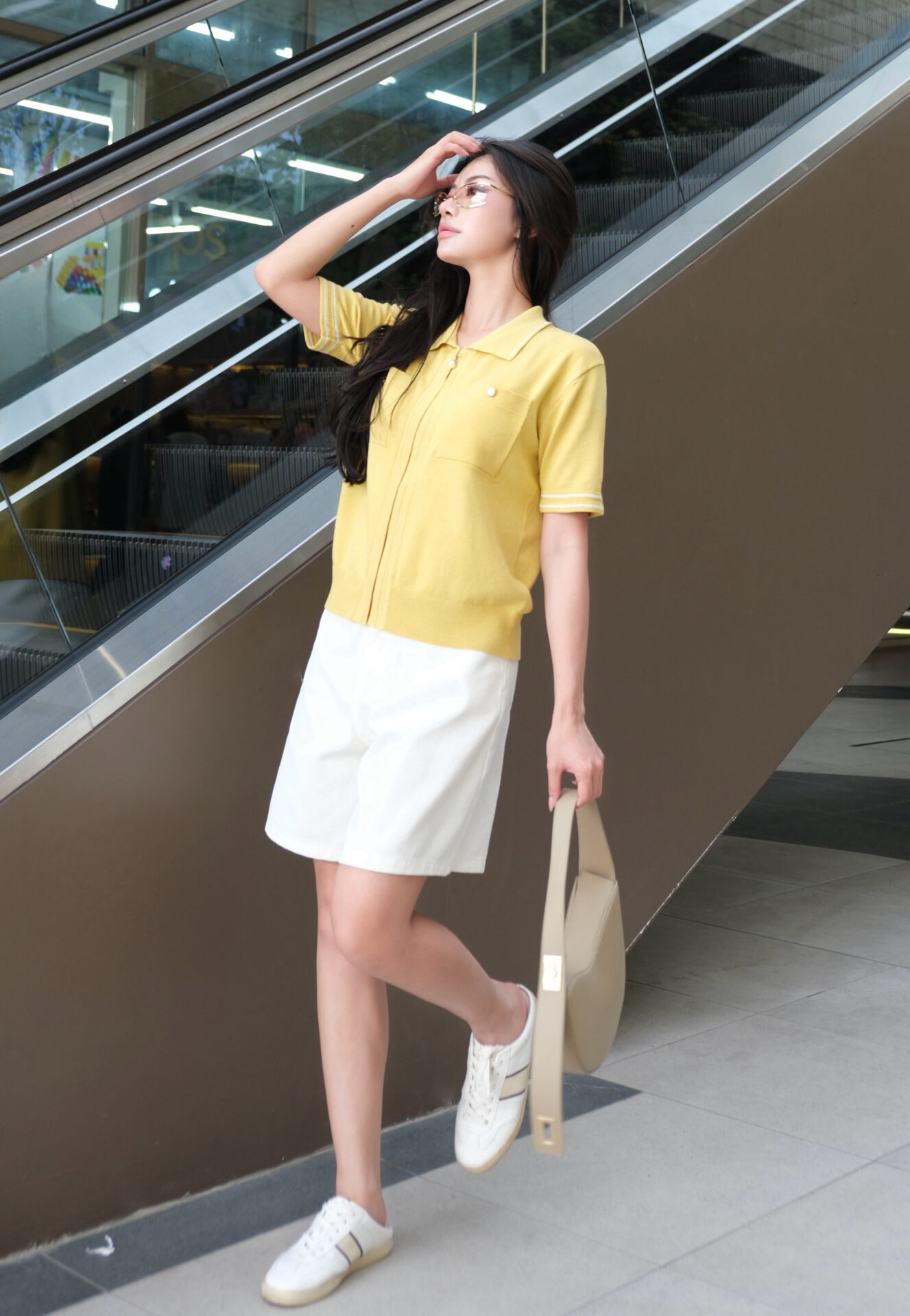 Áo Len Nữ Cardigan Cổ Polo Kéo Khóa Ngắn Tay Túi Ngực - Ảnh 9