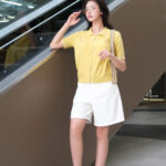 Quần short jeans cạp thường túi chéo