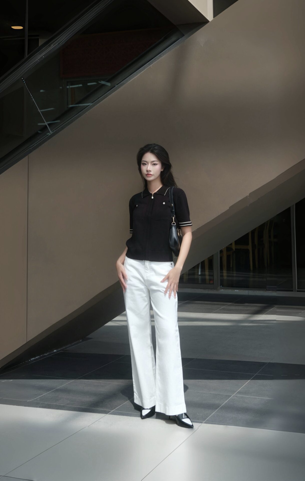 Áo Len Nữ Cardigan Cổ Polo Kéo Khóa Ngắn Tay Túi Ngực - Ảnh 7