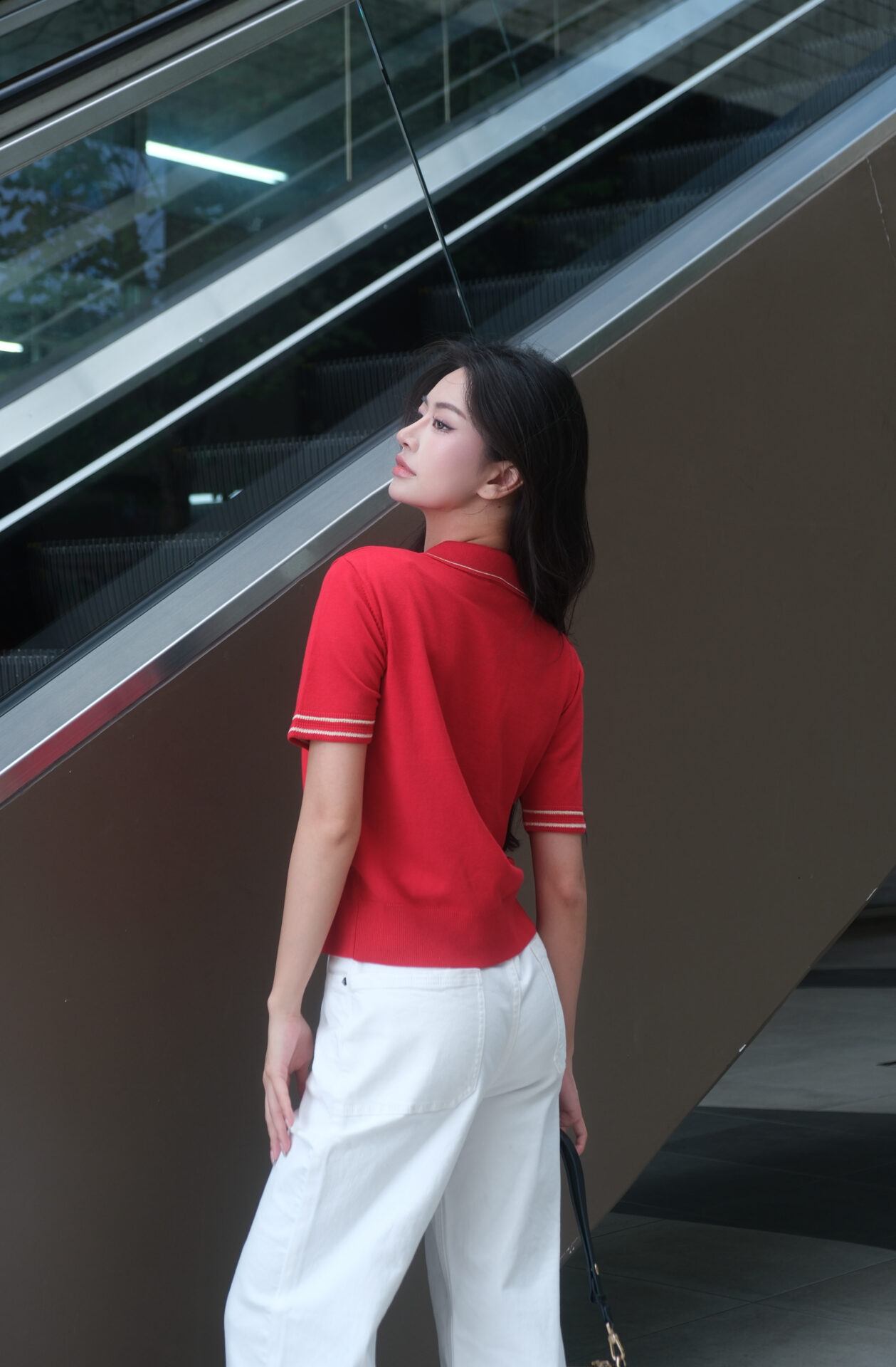 Áo Len Nữ Cardigan Cổ Polo Kéo Khóa Ngắn Tay Túi Ngực - Ảnh 5